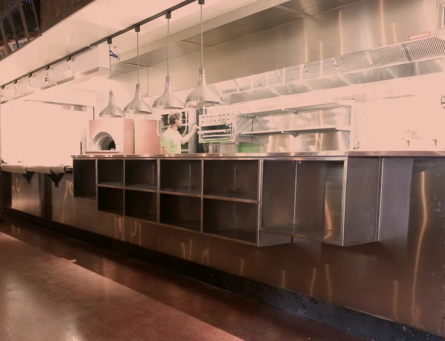 Custom stainless steel pass through counter with cubbies for a commercial kitchen, O'Donnell Metal Fab Norristown PA