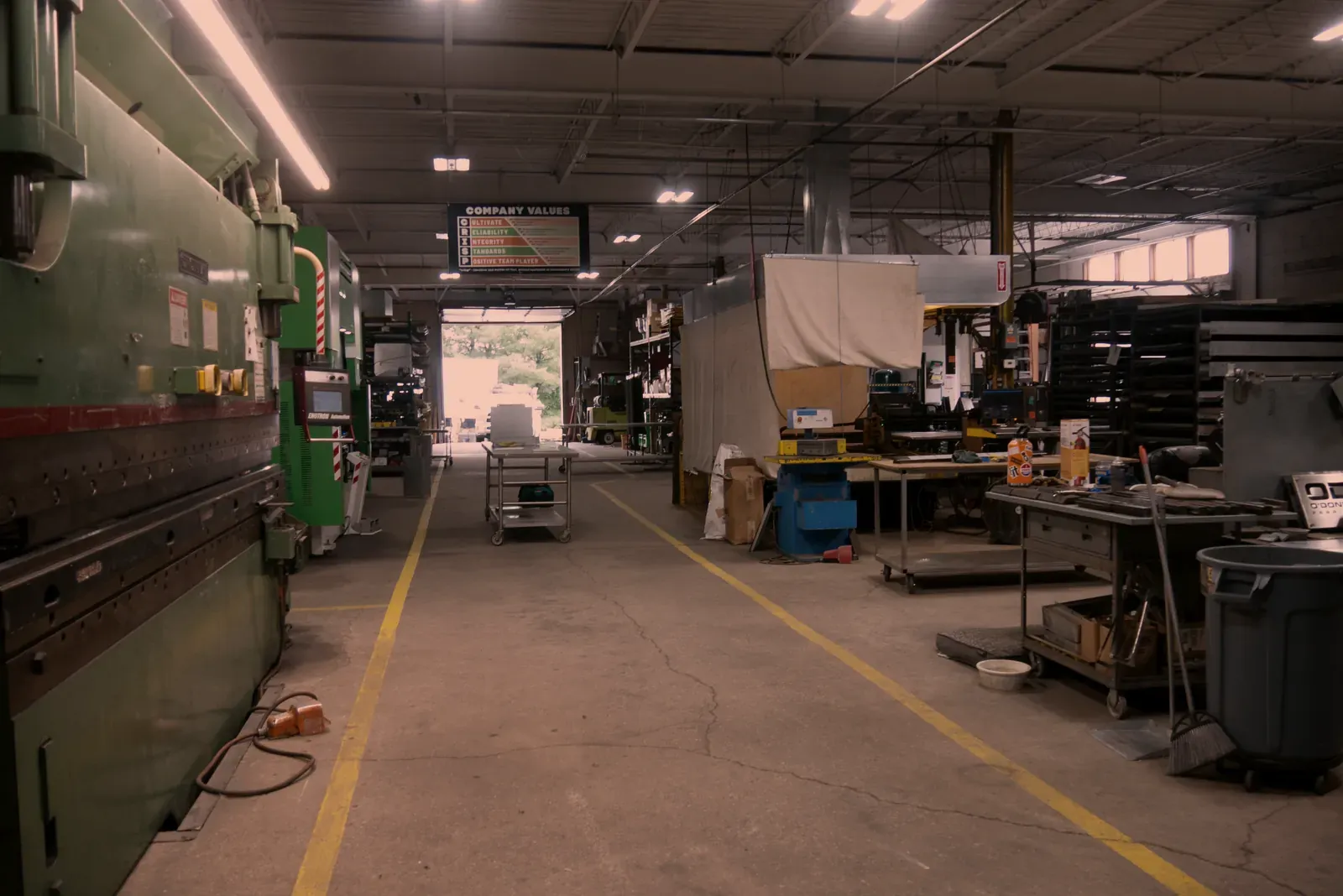 Twelve foot Cincinnati press brake on the O'Donnell Metal Fab shop floor in Norristown PA, metal fabrication for Philadelphia, 20 miles from Center City